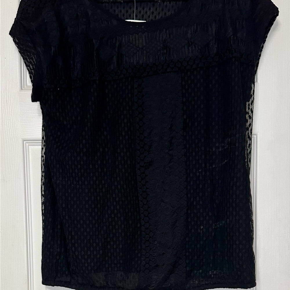 Max Studio Black Sheer Lace Blouse